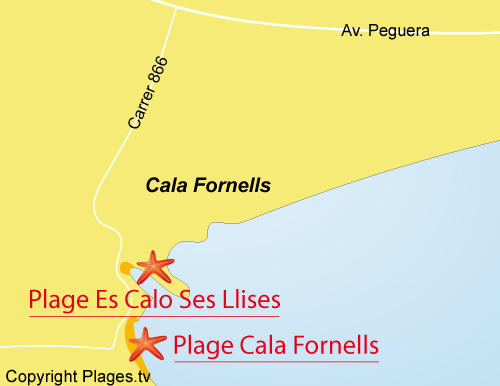Carte de la plage d'Es Calo de Ses Llises à Majorque