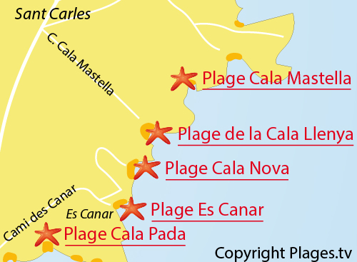 Carte de la plage Es Canar à Ibiza