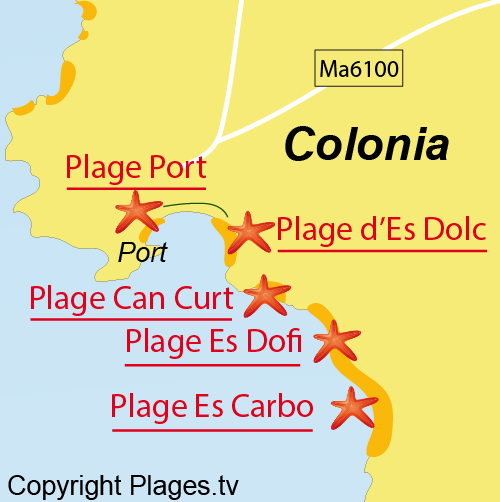 Carte de la plage Es Carbo à Colonia de Sant Jordi - Majorque