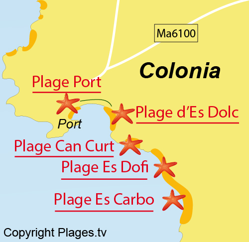 Carte de la plage d'Es Dofi de Colonia de Sant Jordi