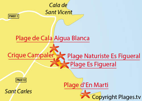 Carte de la plage d'Es Figueral à Ibiza