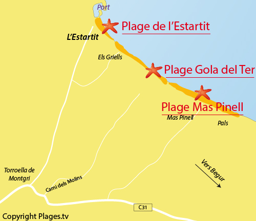 Carte de la plage de Gola del Ter à L'estartit en Espagne