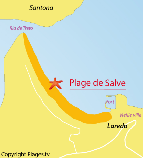 Carte de la plage de Salve à Laredo en Espagne