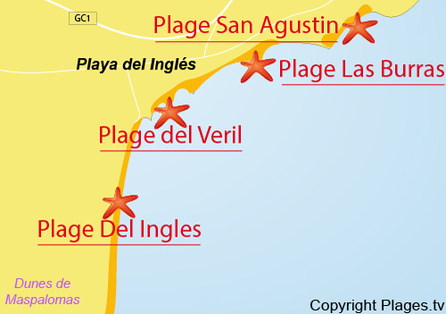 Carte de la plage de Las Burras - Playa del Inglés