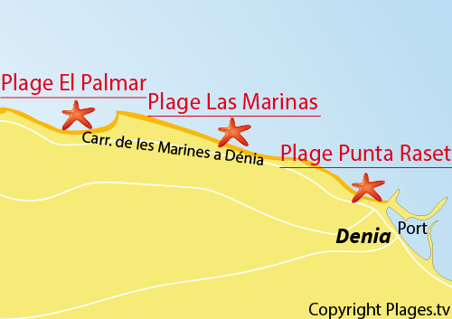 Carte de la plage de Las Marinas à Denia - Espagne