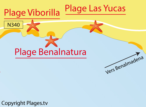 Carte de la plage de Las Yucas à Benalmadena