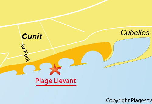Carte de la plage du Llevant à Cunit