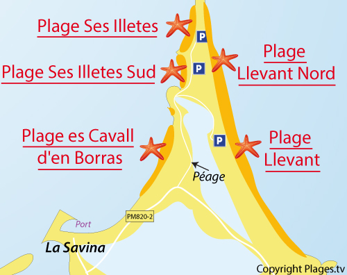 Carte de la plage du Llevant Nord à Formentera