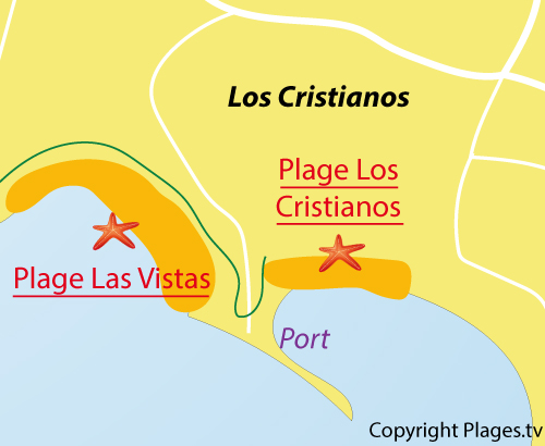 Map of beach of Los Cristianos in Tenerife