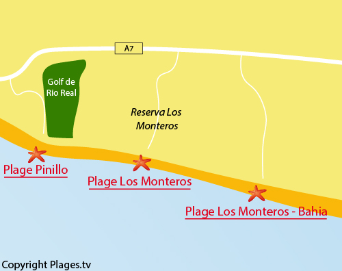 Carte de la plage de Los Monteros à Marbella