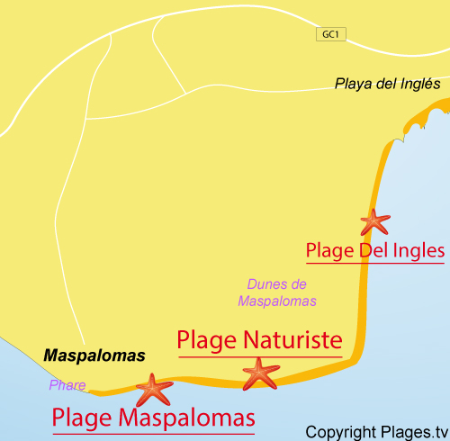 Carte de la plage de Maspalomas à Grande Canarie