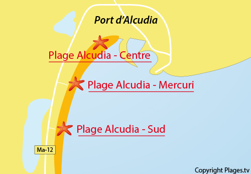Carte de la plage d'Alcudia Mercuri - Baléares