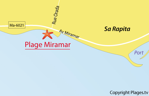 Carte de la plage de Miramar à Sa Rapita à Majorque - Baléares