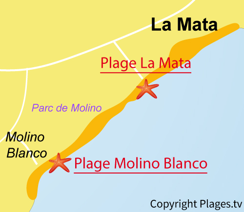 Carte de la plage de Molino Blanco à La Mata - Espagne