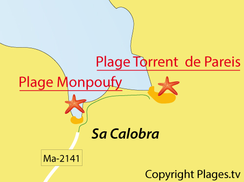 Carte de la plage de Monpoufy à Sa Calobra