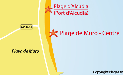 Carte de la plage de Muro à Majorque - Baléares