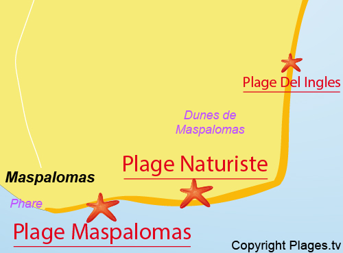 Carte de la plage naturiste de Maspalomas