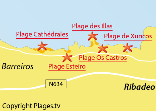 Carte de la plage de Os Castros à Ribadeo