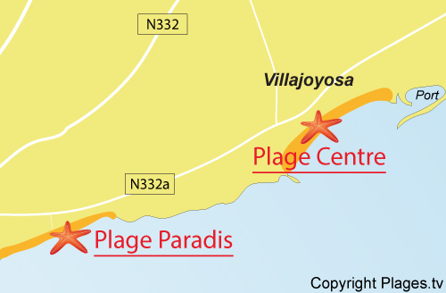 Carte de la plage Paradis à Villajoyosa en Espagne