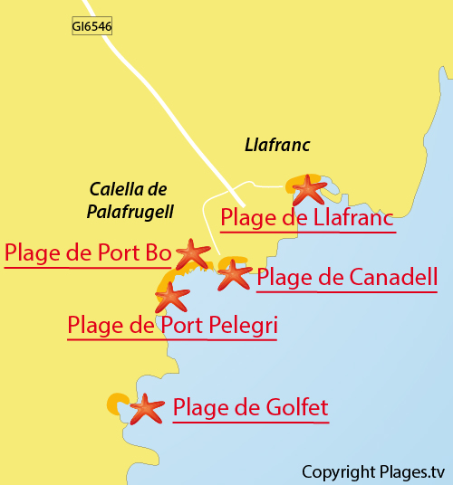 Carte de la plage de Port Bo à Calella de Palafrugell - Espagne