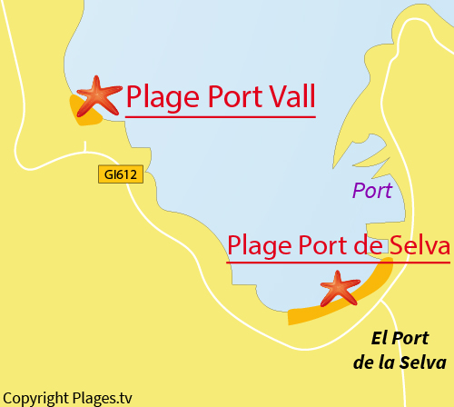 Carte de la plage de Port de la Vall à El Port de la Selva