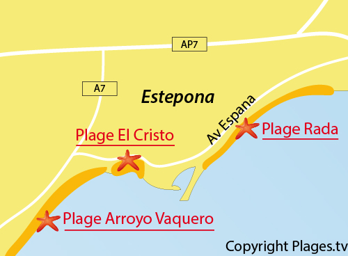 Carte de la plage de la Rada à Estepona en Espagne