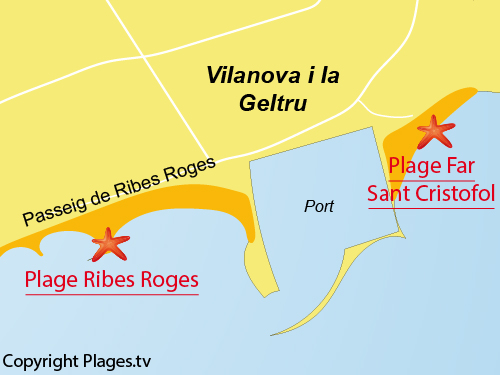 Carte de la plage de Ribes Roges - Vilanova i la Geltru