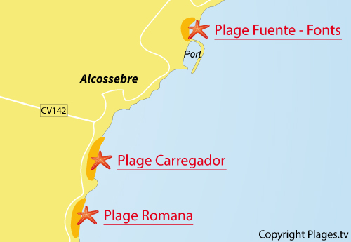 Carte de la plage de Romana à Alcossebre - Espagne