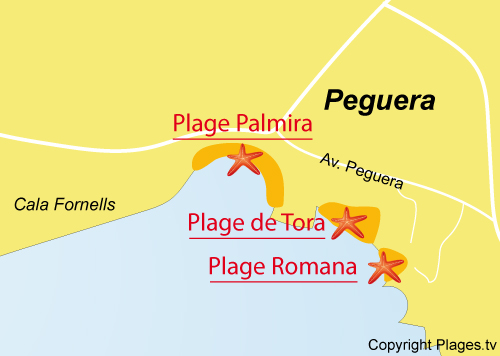 Carte de la plage de Romana à Peguera