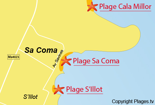 Carte de la plage de Sa Coma à Majorque