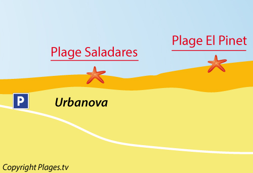 Carte de la plage de Saladares à Urbanova