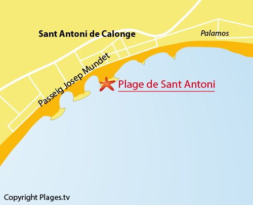 Carte de la plage principale de Sant Antoni de Calonge - Espagne