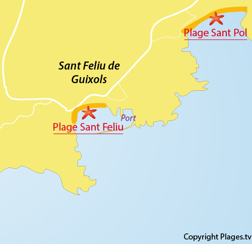 Carte de la plage de Sant Feliu de Guixols en Espagne