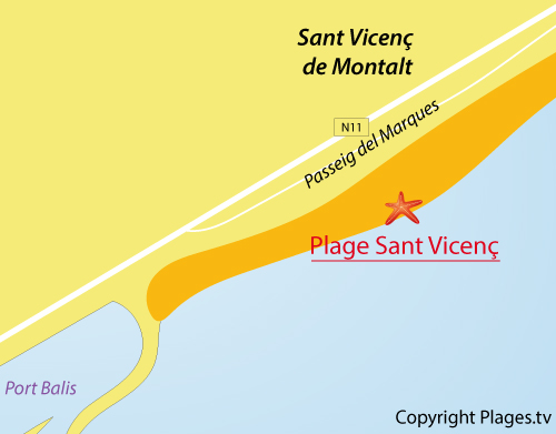 Carte de la plage de Sant Vicenç de Montalt - Espagne