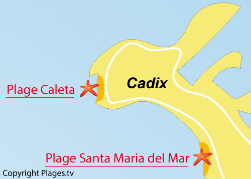 Carte de la plage de Santa Maria à Cadix