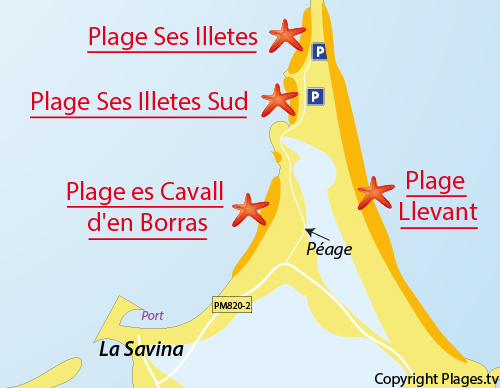 Carte de la plage de Ses Illetes Sud à Formentera