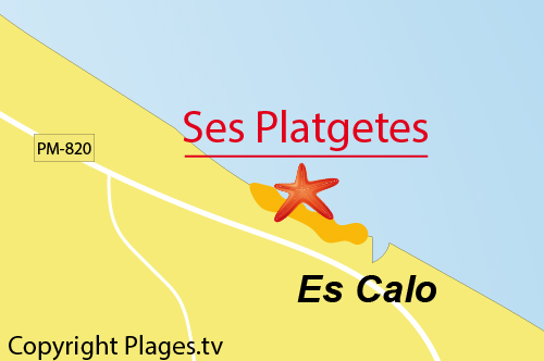 Carte de la plage de Ses Platgetes à Es Calo