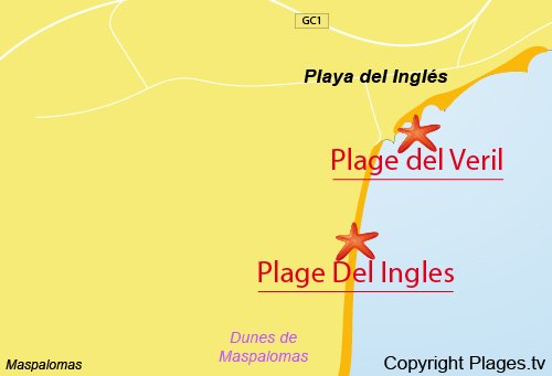 Carte de la plage del Veril - Playa del Ingles