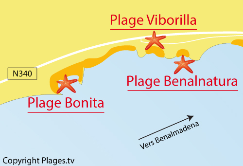 Carte de la plage de Viborilla à Benalmadena - Espagne