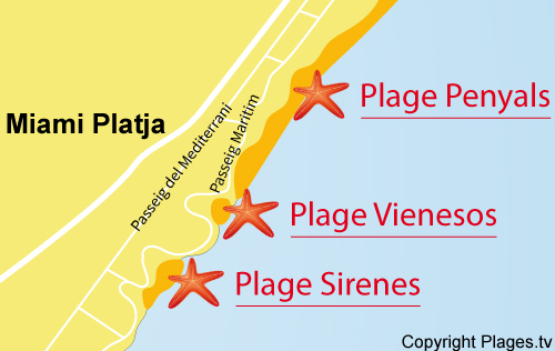 Carte de la plage de Vienesos à Miami Platja