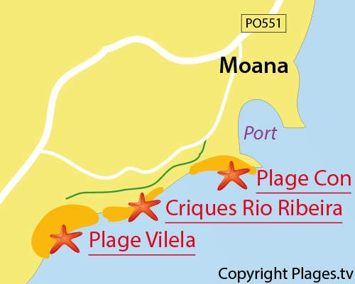 Carte de la plage de la Vilela à Moana en Espagne
