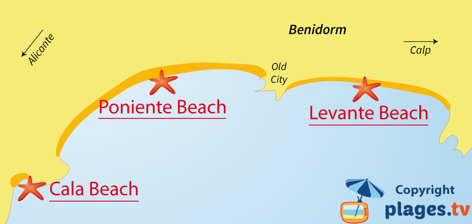 Map of Beniborm beaches in Spain