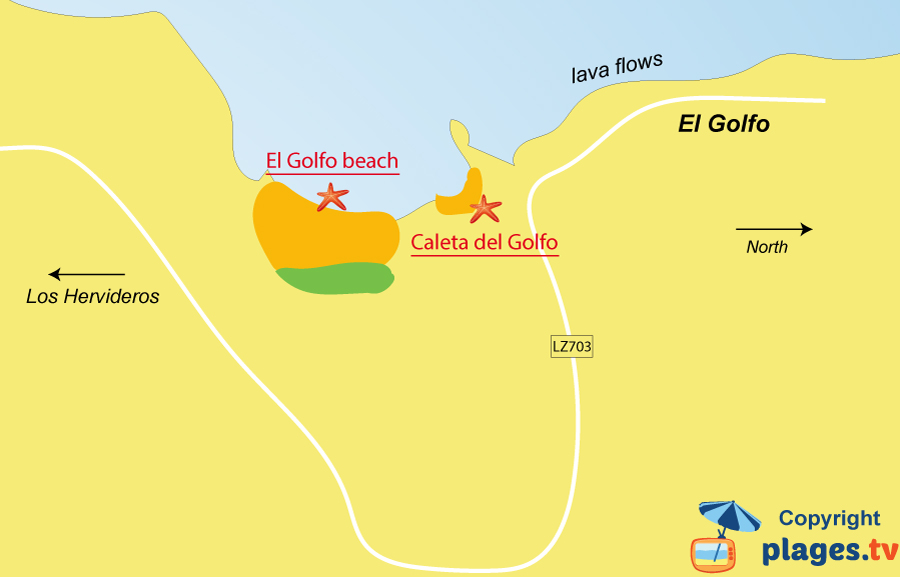 Map of El Golfo beaches - Lanzarote