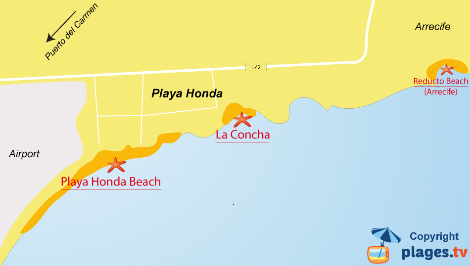 Map of Playa Honda beaches in Lanzarote