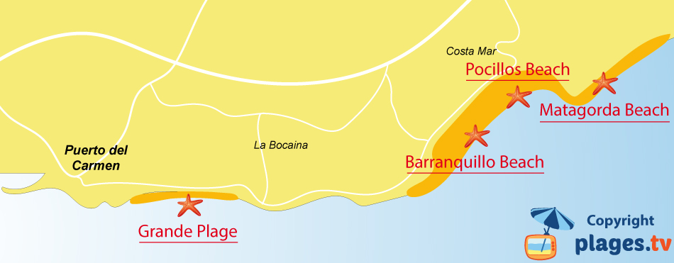 Map of Puerto del Carmen beaches - Lanzarote