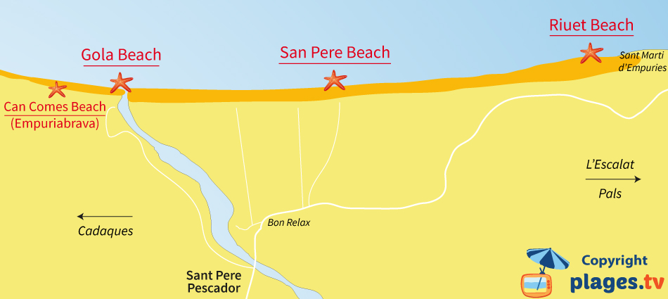Map of Sant Pere Pescador beaches in Spain