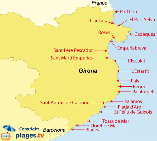 Costa Brava Resorts Map Beaches In Girona In Spain - The Seaside Resorts Of Girona - Plages.tv