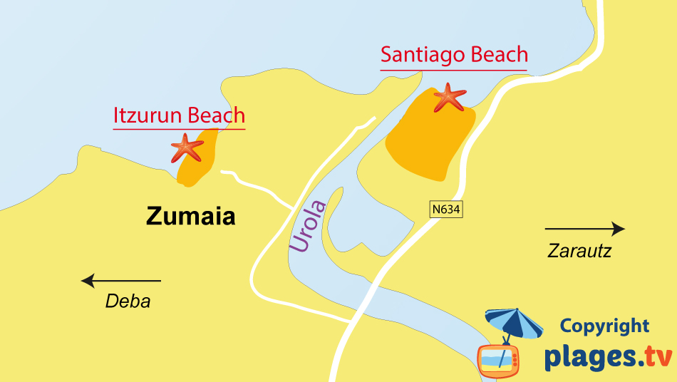 Map of Zumaia beaches in Spain