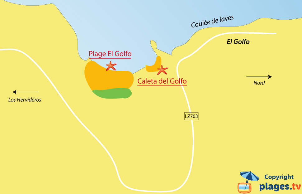 Plan des plages d'El Golfo aux Canaries - Lanzarote