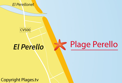 Carte de la plage de Perello en Espagne